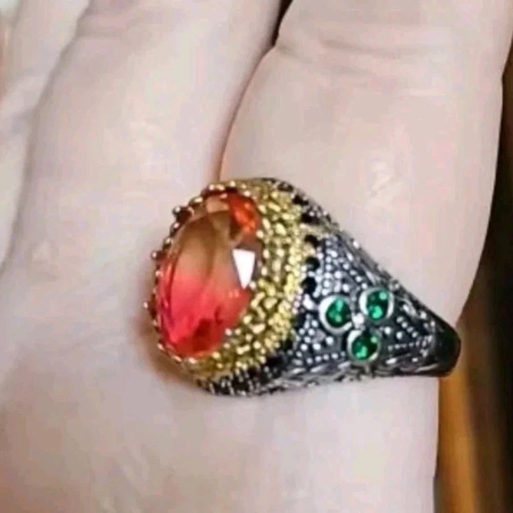 Retro Domineering Mystic Topaz Gemstone Statement Ring For Men Sz 11